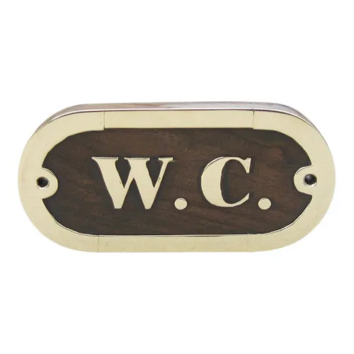 Türschild W.C. Türbeschlag aus Holz/Messing 10,5 x 5 cm