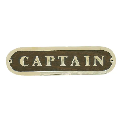 Türschild CAPTAIN Türbeschlag aus Holz/Messing 19,5 x 5 cm