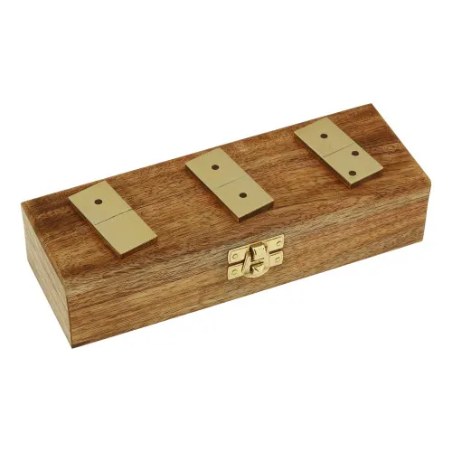 Domino-Spiel in Holzbox aus Mango-Holz/Messing 20,5 x 5 cm