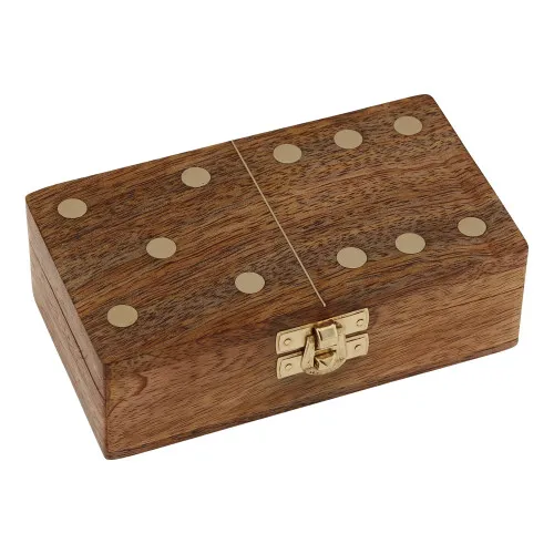 Domino-Spiel in Holzbox aus Holz/Messing 14,5 x 8 cm