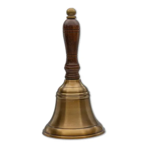 Handglocke Tischglocke aus Messing antik/Holz 9 x 17 cm