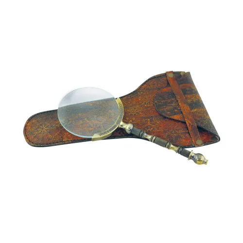 Lupe mit Lederetui vergrößerungsglas aus Messing antik 18,5 cm