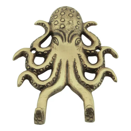 Doppelhaken - Krake Wandhaken aus Messing antik 9,5 x 12,5 cm