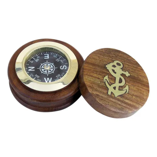 Kompass mit Deckel aus Holz/Messing