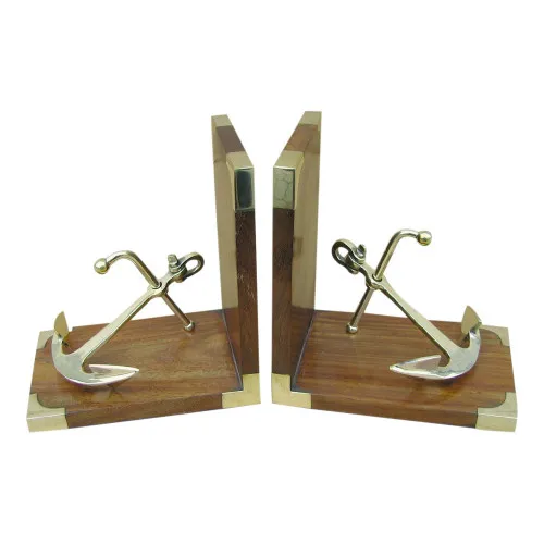 Buchstützen - Anker Buchständer aus Holz/Messing 31 x 17 cm