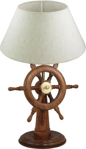 Lampe - Steuerstand Schirmlampe aus Holz/Messing 55 cm