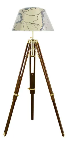 Stativ-Lampe Kartenoptik Schirmlampe aus Holz/Messing 72 x 146 cm