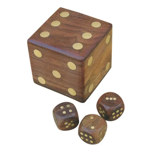 Würfel in Holzbox Spiel aus Holz/Messing 6 cm