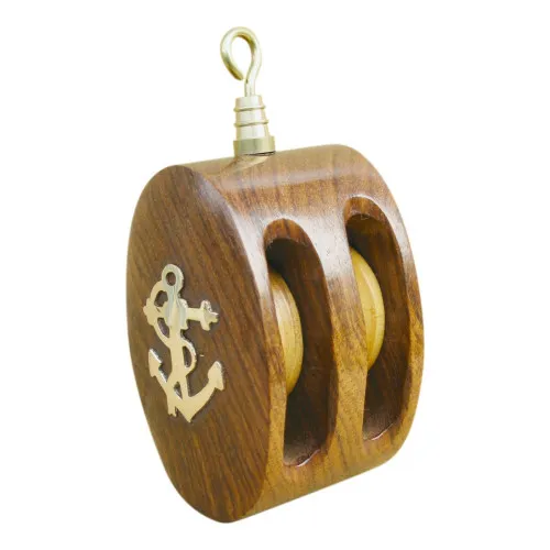 Doppel-Blockrolle Seilrolle aus Holz/Messing 4,5 x 9,5 cm
