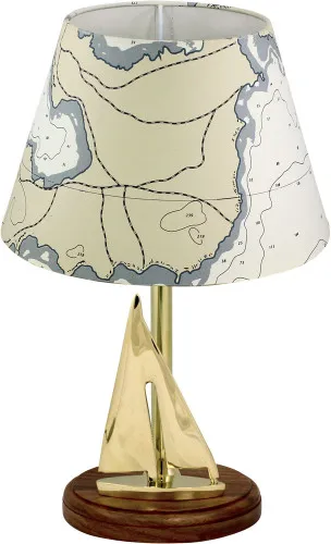 Lampe - Segelyacht Kartenoptik Schirmlampe aus Messing/Holz