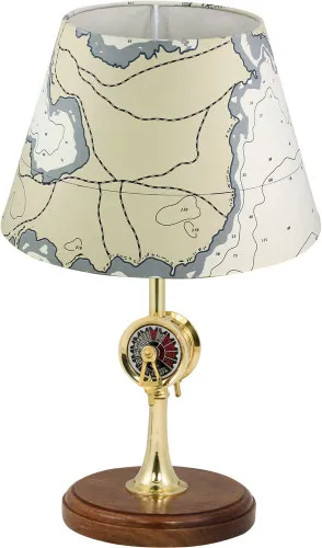Lampe - Maschinentelegraf Kartenoptik Schirmlampe aus Holz/Messing antik 39 cm