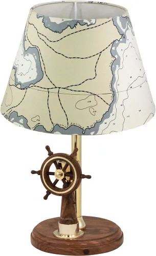Lampe - Steuerstand Kartenoptik Schirmlampe aus Holz/Messing 39 cm