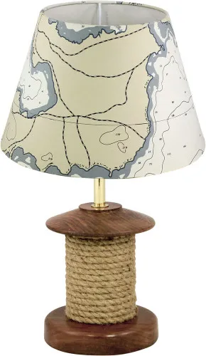 Lampe - Tau Kartenoptik Schirmlampe aus Holz/Tau 39 cm