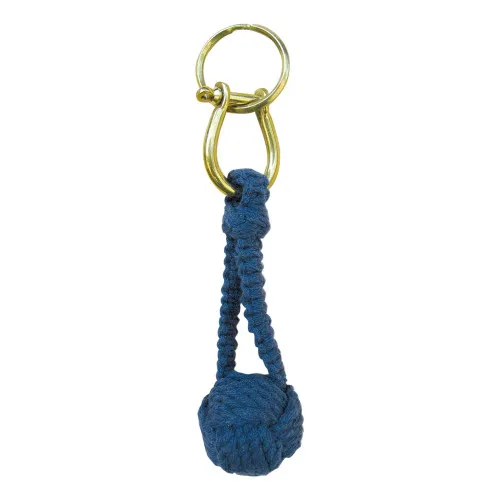 Schlüsselanhänger - Kugelknoten aus Baumwolle/Messing 3 x 9 cm marine-blau
