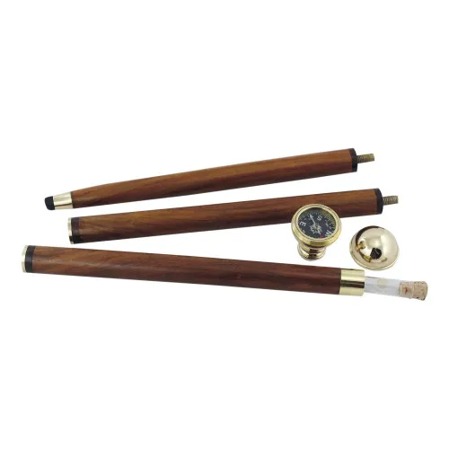 Detailansicht von Spazierstock mit Kompaß & Glasröhrchen