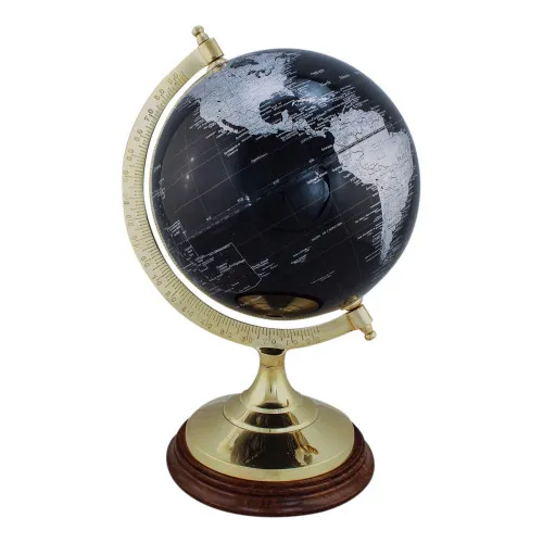 Globus Weltkugel aus Messing/Holz 23 x 34 cm schwarz