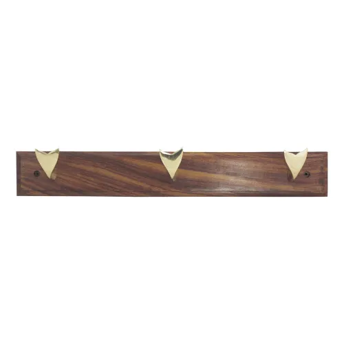 Hakenleiste - Walflossen Wandhaken aus Messing/Holz 48 x 7 cm