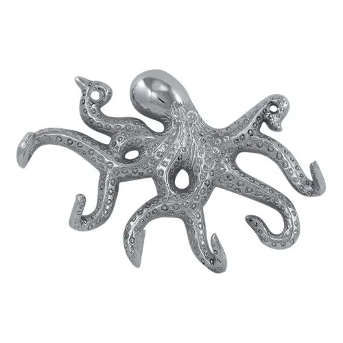 Haken - Krake Wandhaken aus Messing vernickelt 15 x 10 cm