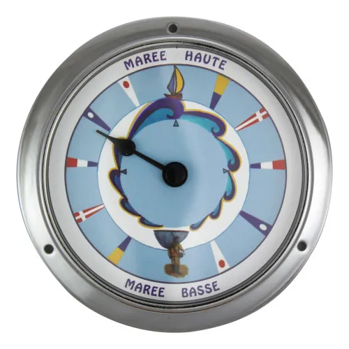 Tideuhr Nautik aus Messing vernickelt/Leder 3,4 cm