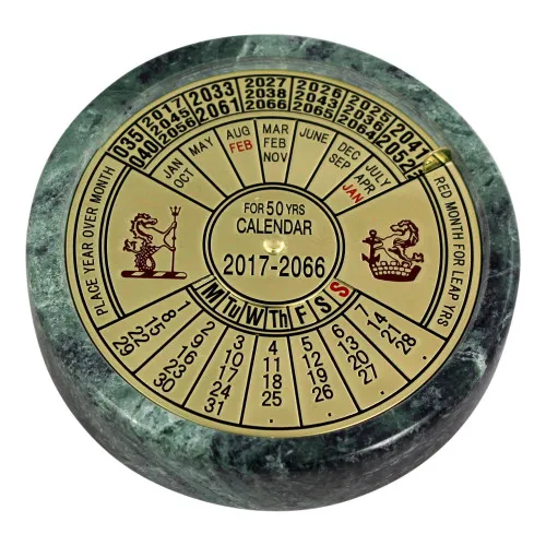 Dauerkalender aus Messing/grüner Marmor 1,8 cm