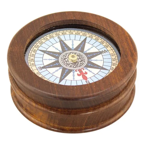 Kompass mit Glas im Deckel aus Holz/Glas 3,5 cm