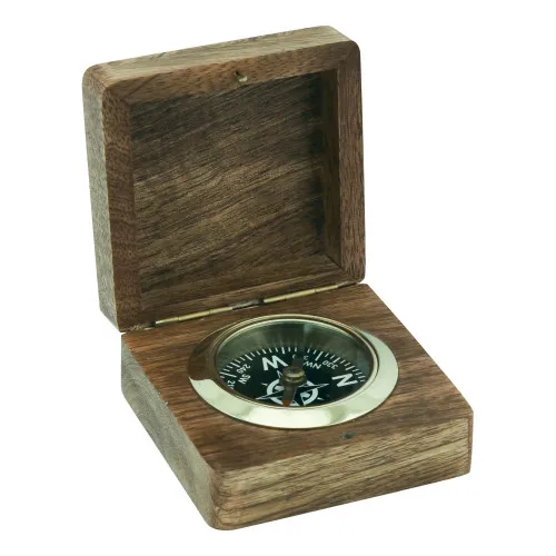 Kompass eingelassen in Holzbox aus Holz/Messing 7,5 x 4 cm