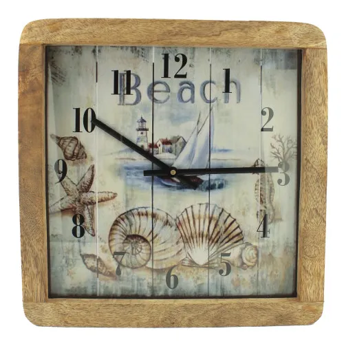 Wanduhr Nautik aus Mangoholz 30,5 cm