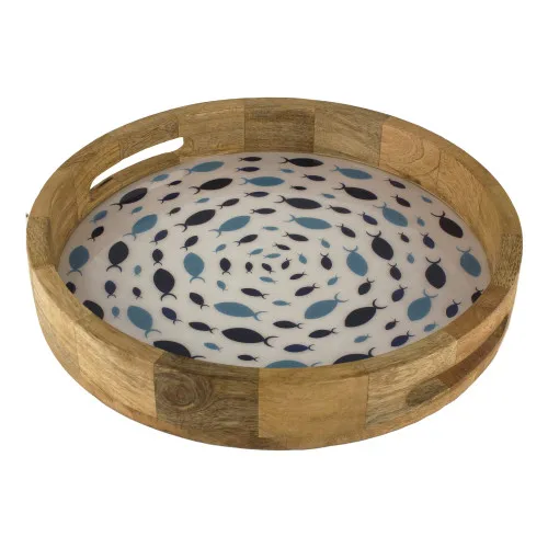 Fisch-Strudel Tablett / Schale aus Mango-Holz 35 x 5,5 cm