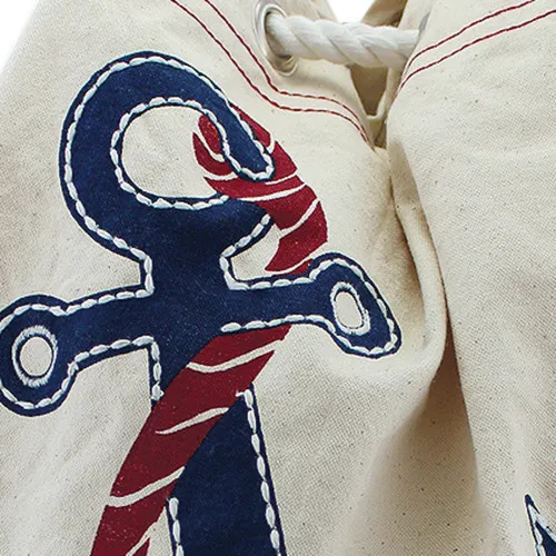 Strandbeutel / Rucksack mit Anker-Motiv – Detail der Oberfläche