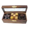 3 Knobelspiele in Holzbox mit Glasdeckel