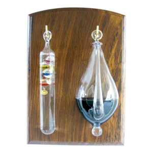 Wetterglas Gallilei-Thermometer Wetterstation aus Holz 18 x 25 cm