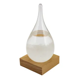 Sturmglas in Tropfenform Wetterstation aus Holz/Glas 6,5 x 14 cm