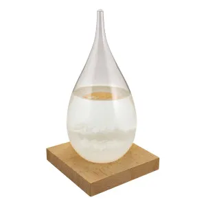 Sturmglas in Tropfenform Wetterstation aus Holz/Glas 11 x 21 cm