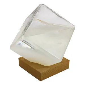 Sturmglas in Würfelform Wetterstation aus Holz/Glas 8,5 x 14 cm