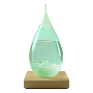 Sturmglas in Tropfenform Wetterstation aus Glas/Holzsockel 11,5 x 21 cm