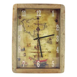 Wanduhr Nautik aus Mangoholz 30,5 x 40,5 cm
