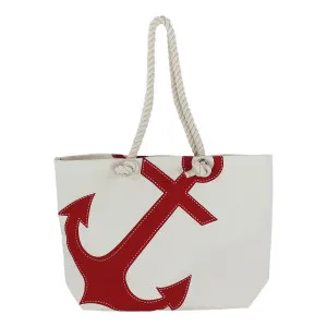 Strandtasche / Handtasche mit Anker-Motiv Tragetasche aus Baumwolle 50 x 36 cm beige/rot