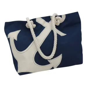 Strandtasche / Handtasche mit Anker-Motiv Tragetasche aus Baumwolle 50 x 12 cm blau/beige