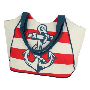 Strandtasche / Handtasche mit Anker-Motiv Tragetasche aus Baumwolle 52 x 32 cm beige/rot/blau