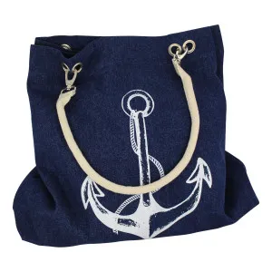 Strandtasche / Handtasche Anker / Steuerrad-Motiv Tragetasche aus Baumwolle 62 x 45 cm blau/weiß