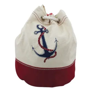 Strandbeutel / Rucksack mit Anker-Motiv Tragetasche aus Baumwolle 30 cm beige/rot/blau