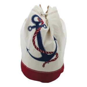 Strandbeutel / Rucksack mit Anker-Motiv Tragetasche aus Baumwolle 25 x 40 cm beige/rot/blau